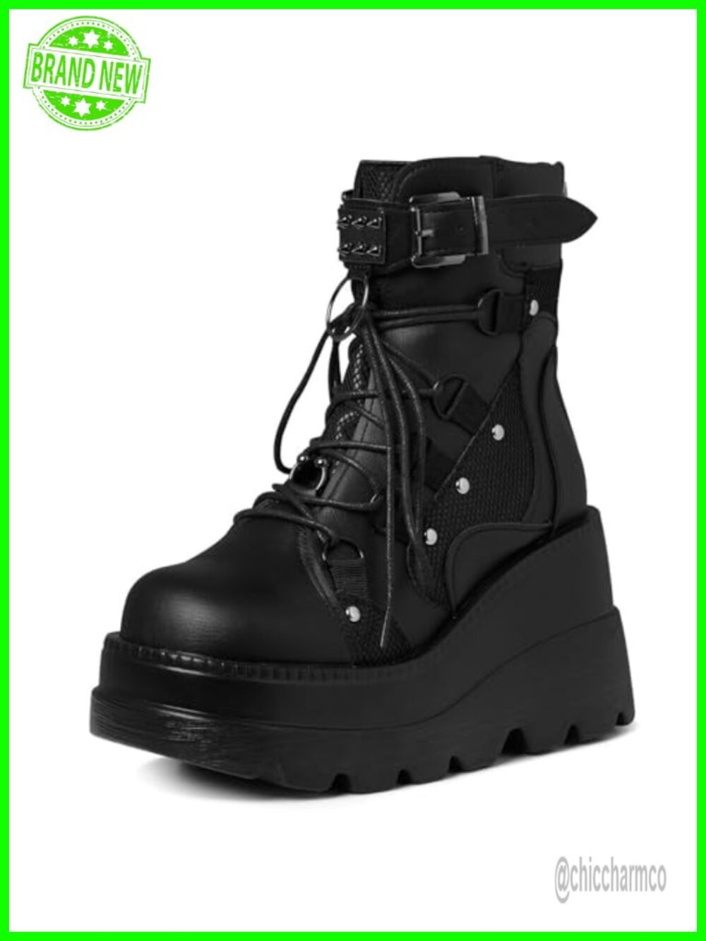 Vegan PU Leather Goth Platform Ankle Boots Chunky Wedge Heel Rave